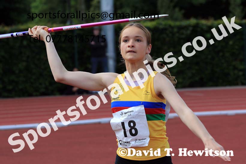 Girls Under-15s Javelin, 2022 Northern Inter Counties U17s and U15s Track and Field, York, Thursday, June 2nd. Photo: David T. Hewitson/Sports for All Pics